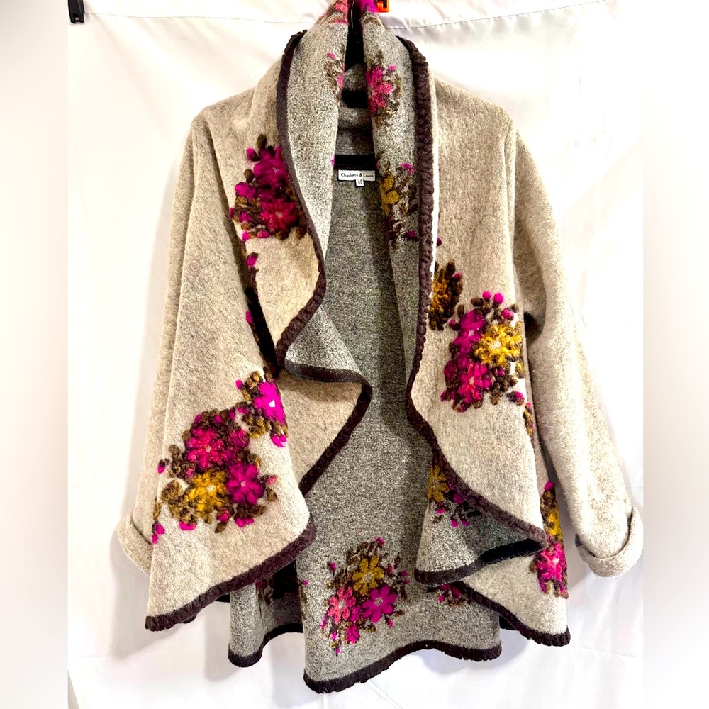 Charlotte & Louis Felted Wool blend open front cardigan